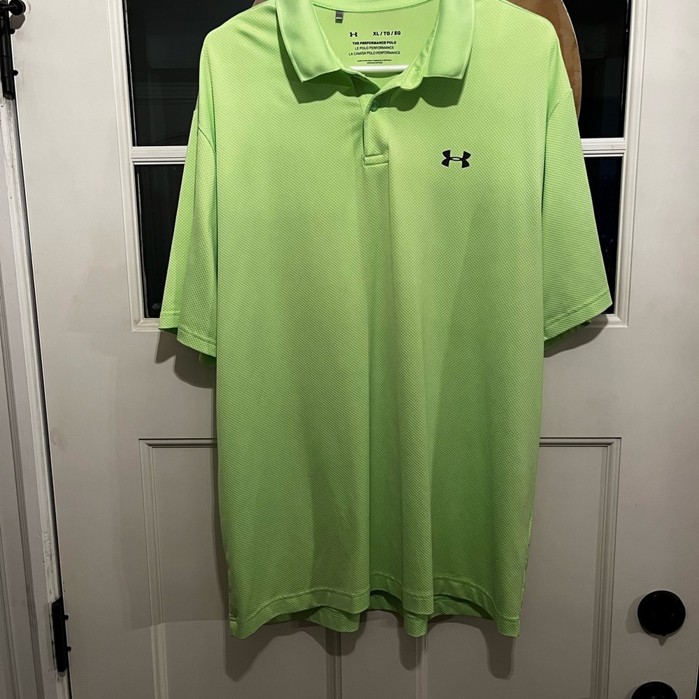Under Armour Men's Lime Polo Shirt and White and Orange Striped Polo Shirt